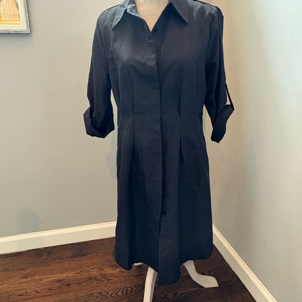 Blue 3/4 Sleeve Notched Collar Mini Dress